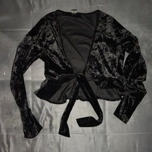 Black velvet long sleeved shawl
